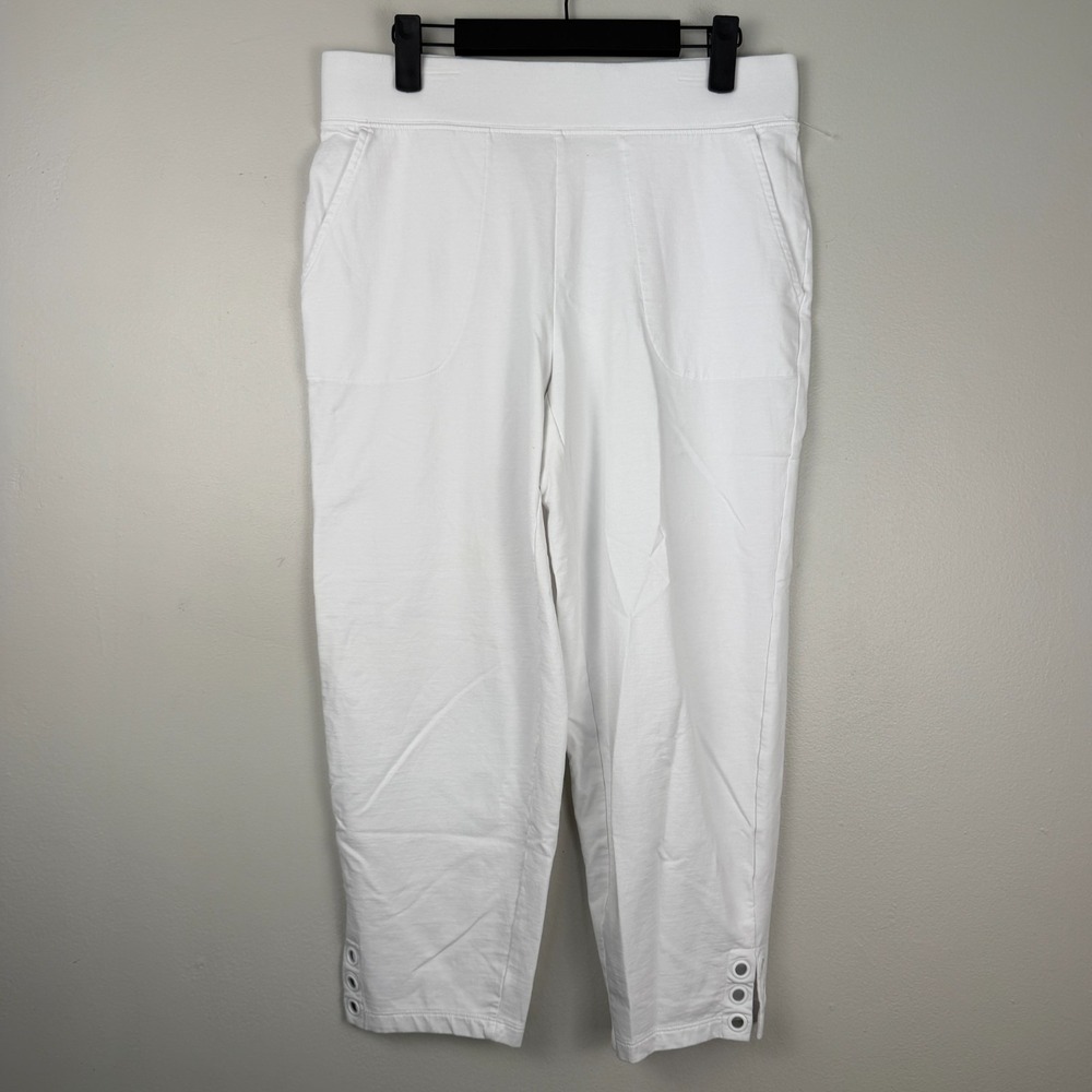 Denim & Co. Active Crop Pants Women's Small White Cotton French Terry Pull On